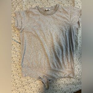 Express Light Gray Embellished Bodysuit